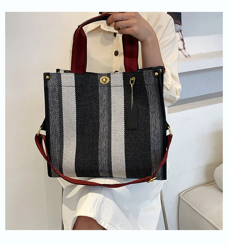 Tote Bag Bolsa Feminina New Canvas Striped Handbag Broadband One Shoulder Crossbody Bags for Women Wholesale Free Shipping