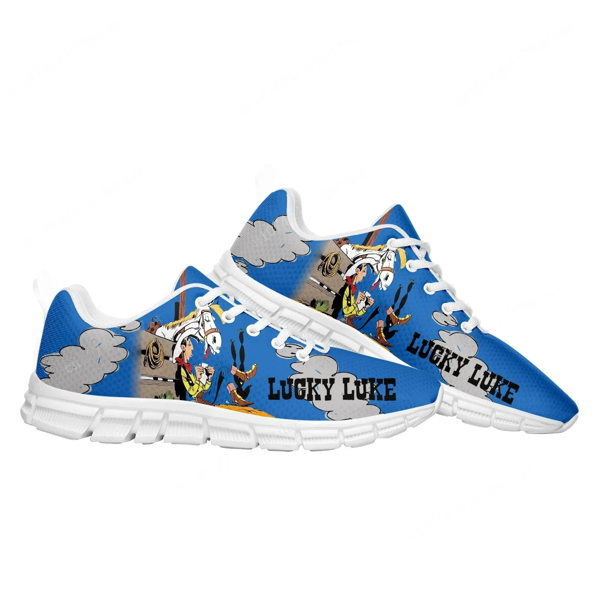 Lucky Luke Tênis esportivos masculinos e femininos, tênis confortáveis ​​para adolescentes, tênis cowboy de alta qualidade, tênis personalizado com quadrinhos de mangá
