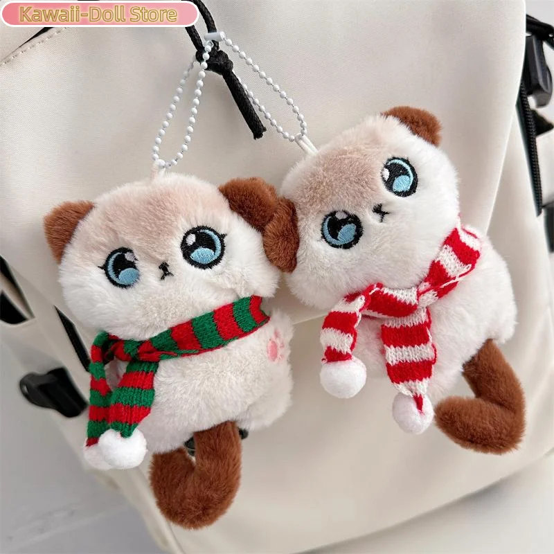 1 قطعة سلسلة المفاتيح القطيفة لطيف الكرتون وشاح الذيل هريرة سيامي هريرة محشوة دمية ظهره قلادة اكسسوارات الهدايا #2