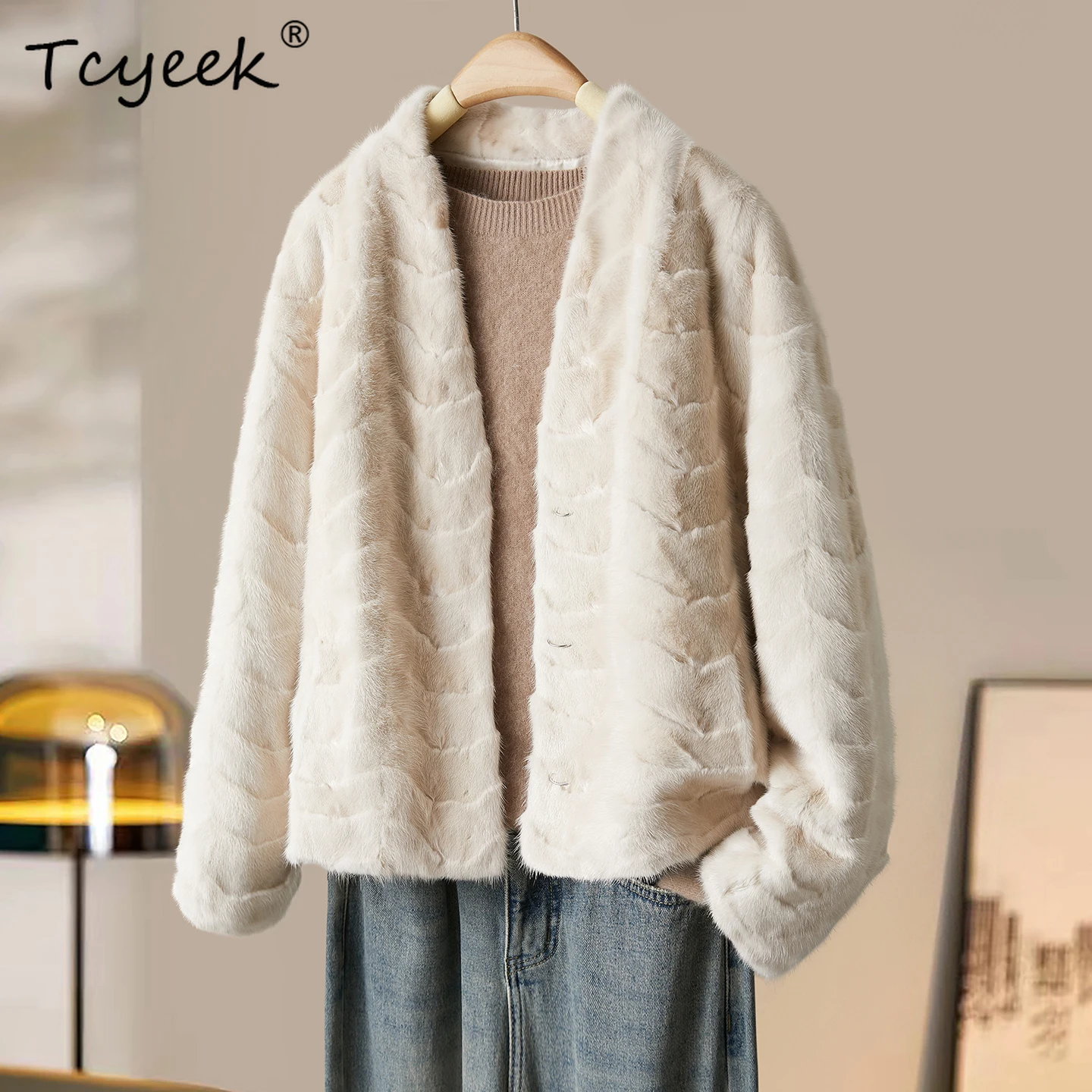 

Tcyeek Real Mink Fur Coat Women Warm Winter Clothes Real Fur Jacket Patchwork Mink Womens Coat New in Coats 2025 Fourrure Femme