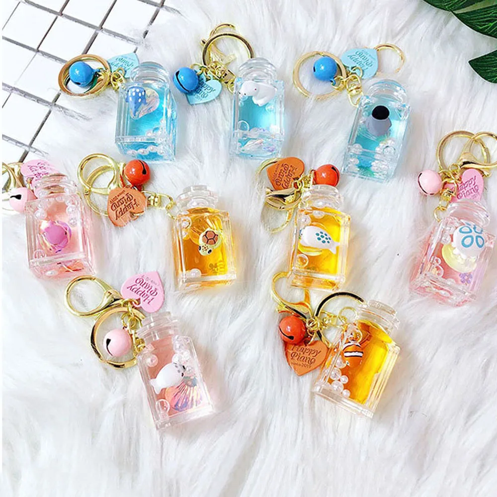 

Ocean flowing liquid resin hourglass bottle car pendant bag pendant charming keychain cute cartoon accessory