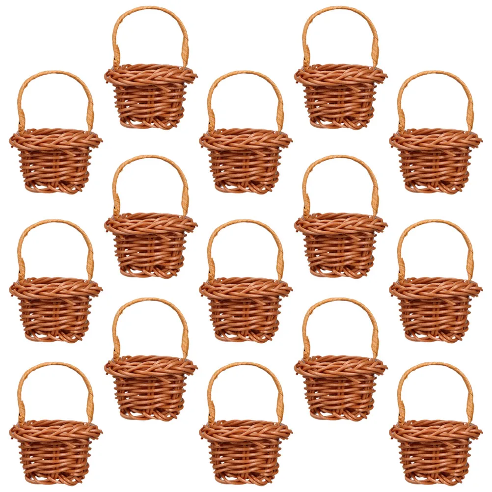 

15 Pcs Rattan Shopping Basket Mini Wedding Decor Girl Miniature Plastic Tiny Baskets Crafts Decorative Fun Model