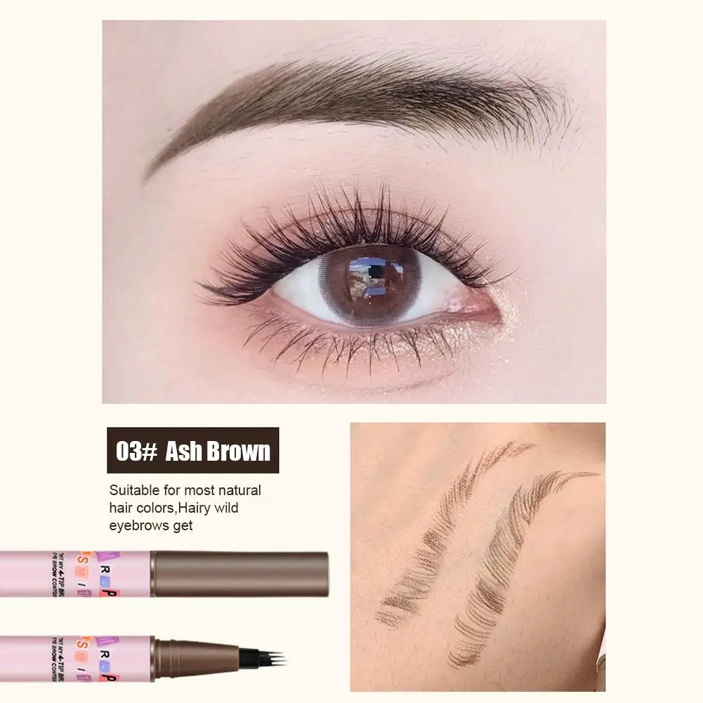 2Colors Four-pronged waterproof eyebrow pencil, sweat-proof and non-fading liquid formula, natural smudge-dyeing, wild eyebrows