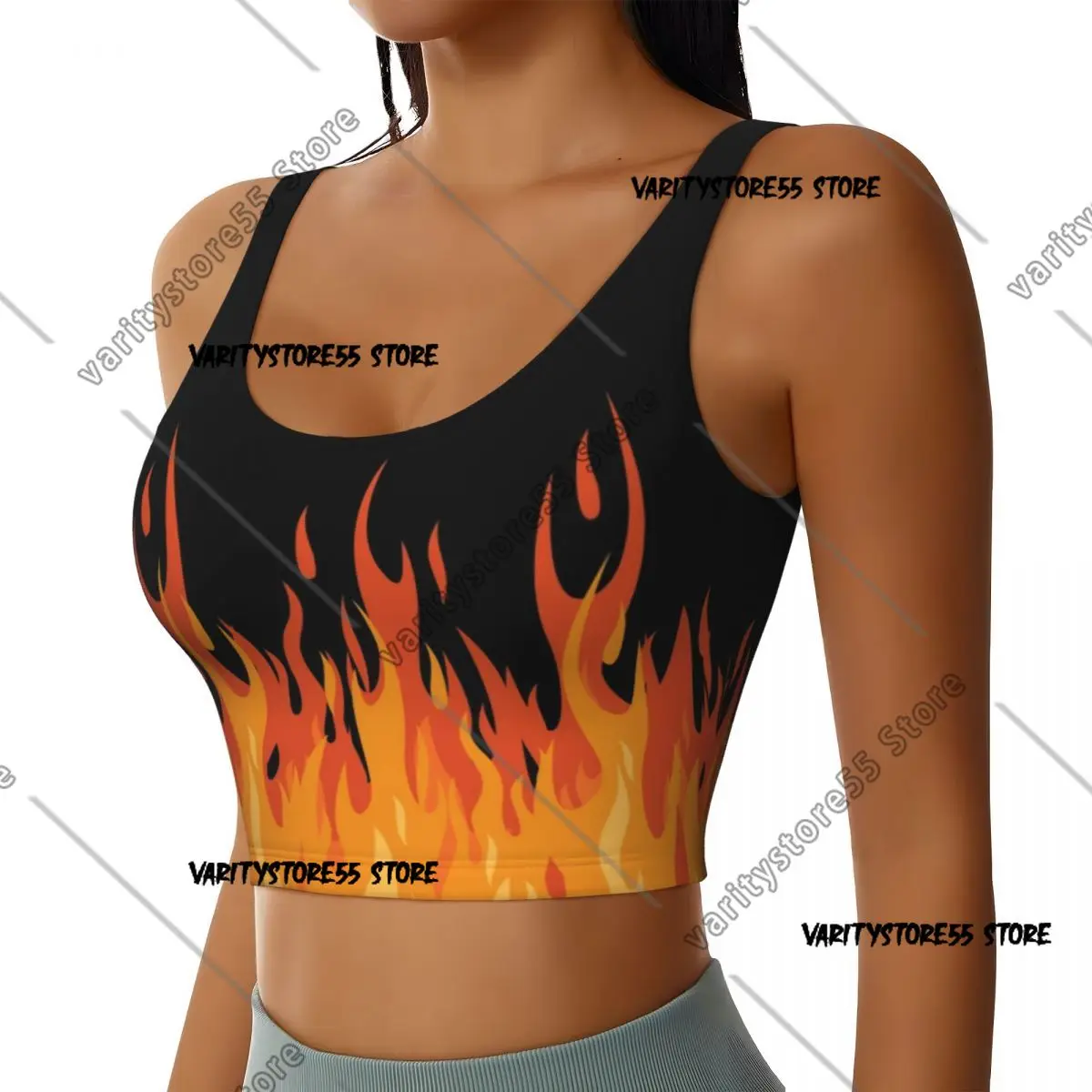Custom Big Fire Orange Flames Workout Crop Tank Tops Women Vintage Burning Flame Running Sports Bras