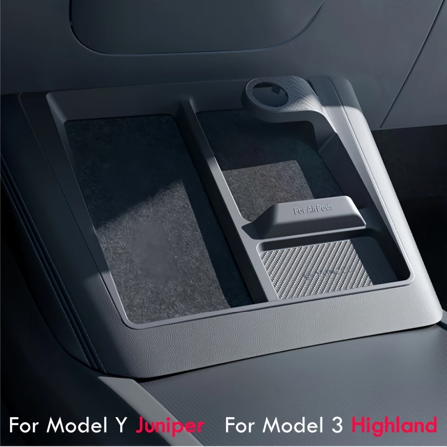Suporte Organizador de Console Central com Carregamento Sem Fio ABS para Tesla Model Y Juniper / Premium e Model 3 Highland 2025 2026