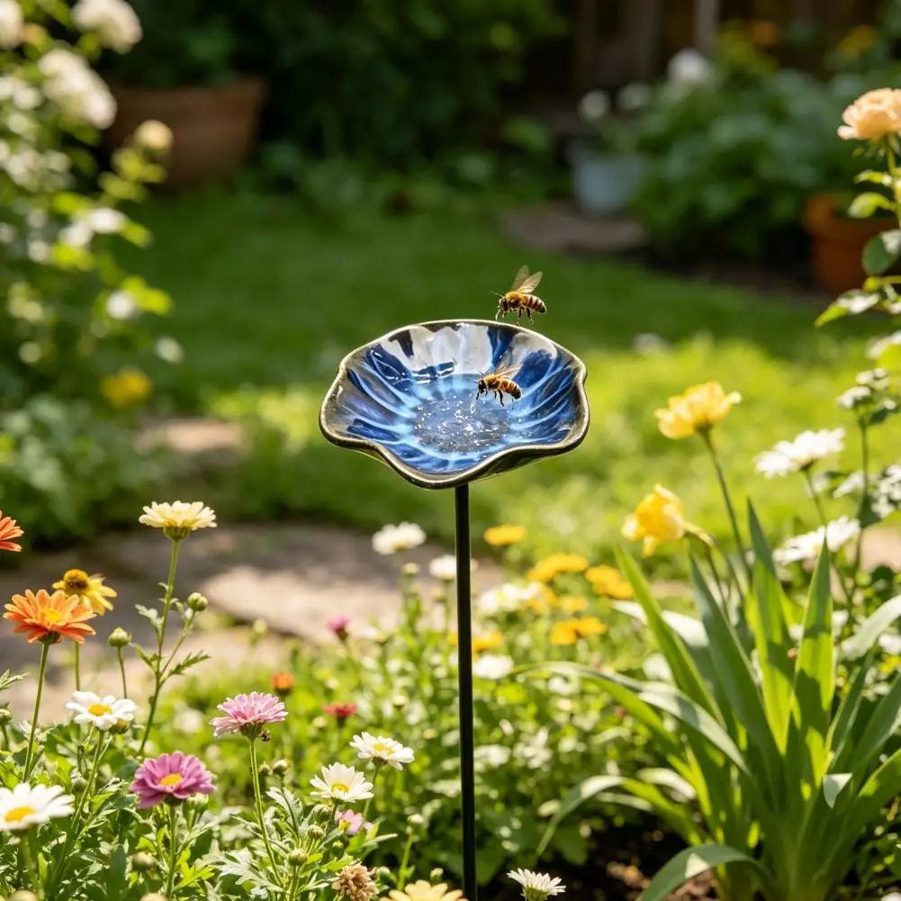 Bee Waterer With Stand, Charming Butterfly Drinking Station, Bird Bath Outdoor Garden Yard Decorative
