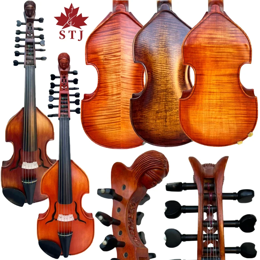 STJ 6x6 Saiten 4/4 Violine im Barockstil 14 Zoll Viola d'Amore mit geschnitztem Engel-Motiv, geflammtem Ahorn, professionelles Musikinstrument