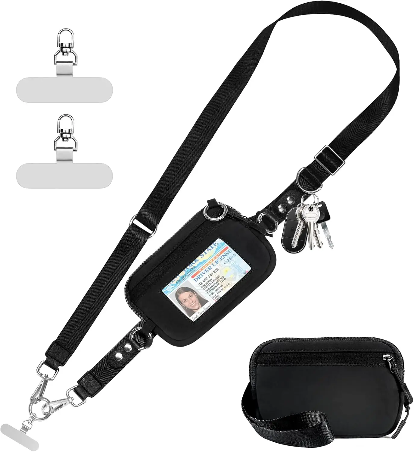 

Adjustable Crossbody Phone Lanyard with Detachable Wristlet Wallet RFID Blocking, Black