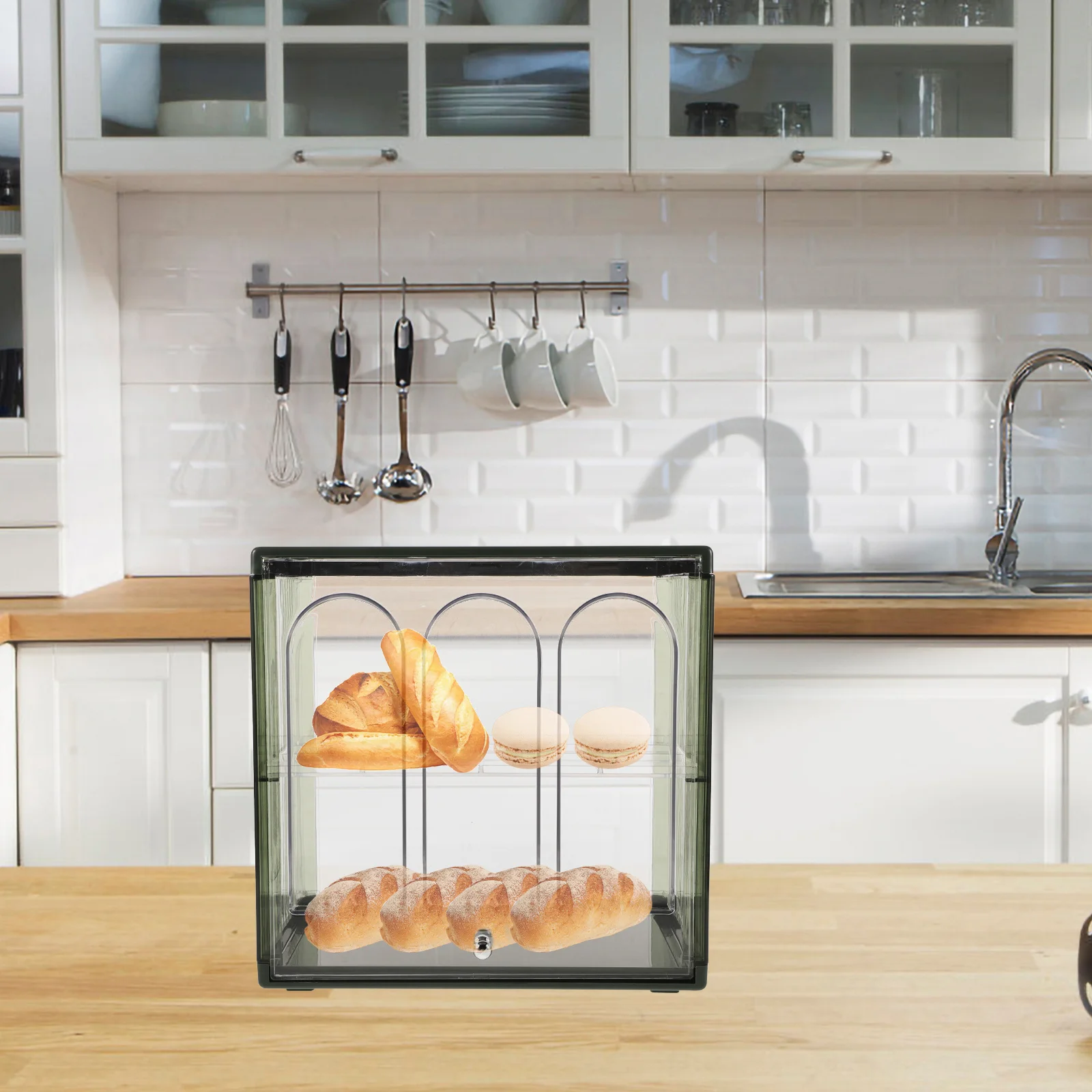 Panera de Doble Capa Transparente de Gran Capacidad, Organizador de Cocina, Contenedor de Pan para Encimera, Almacenamiento de Despensa, Tostadas