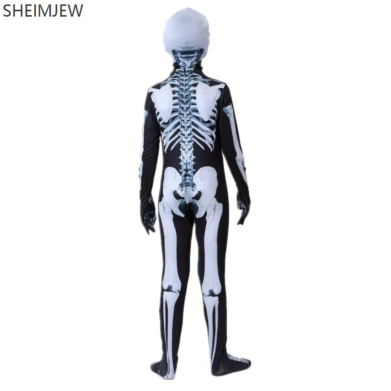 Costume da scheletro di Halloween per ragazzi Body stampato in 3D con maschera di teschio Costume horror Set di scheletro per festa di carnevale con personaggio del diavolo
