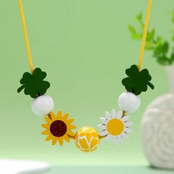 Handmade Wooden Chrysanthemum Pendant Bib Necklace Vintage Classic Jewelry for Women