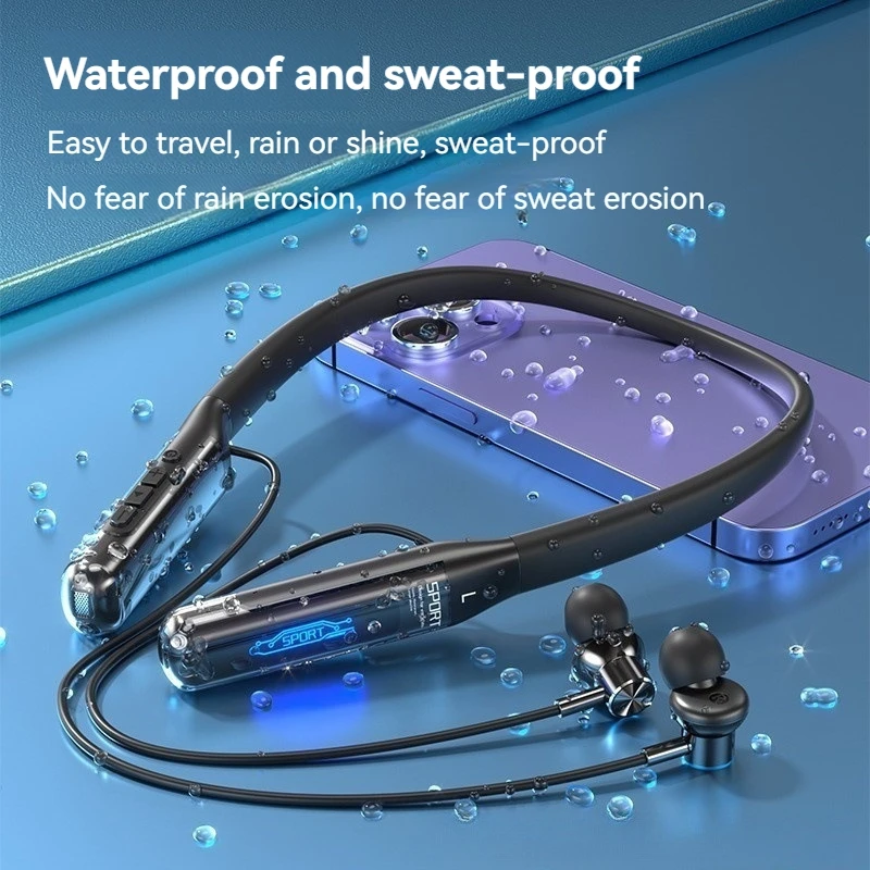 80 Hours Endurance Bluetooth Wireless Headphones LED Display Stereo Sports Headset Halter Waterproof Magnetic Earbuds