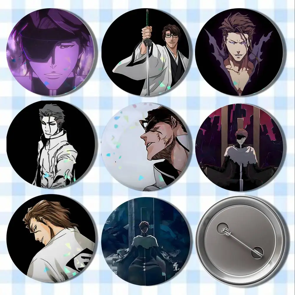 

Hot A-Aizen S-Sousuke Anime Badges Button Round Creative Pin Brooch Badge Bag Decor Accessories Fans Collect Friends Gifts