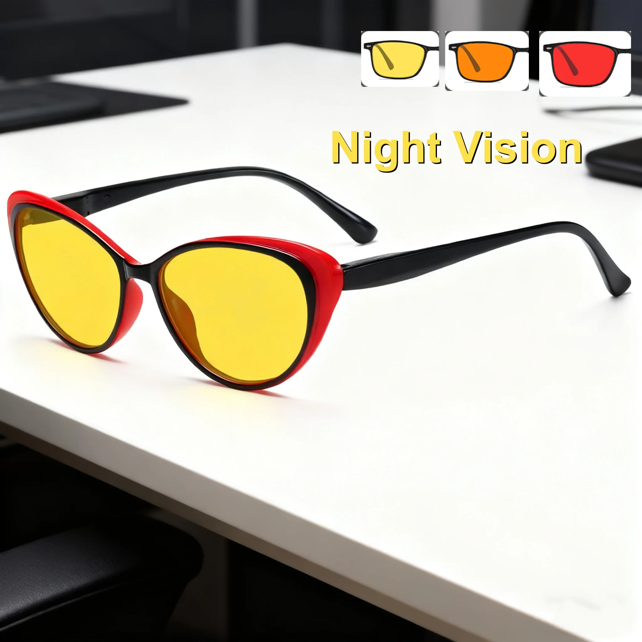

Retro Personality Cat Eye Night Vision Women's Flat Light Glasses Outdoor Neutral Multi-color Lenses High-quality Glasses