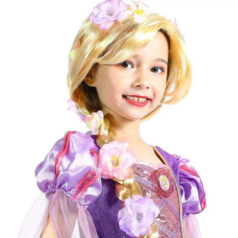 CYGJ-Enchanted Rapunzel Big Braid Wig Rapunzel Princess Wig With Flowers Wig For Girls Performance Children's Cos Party