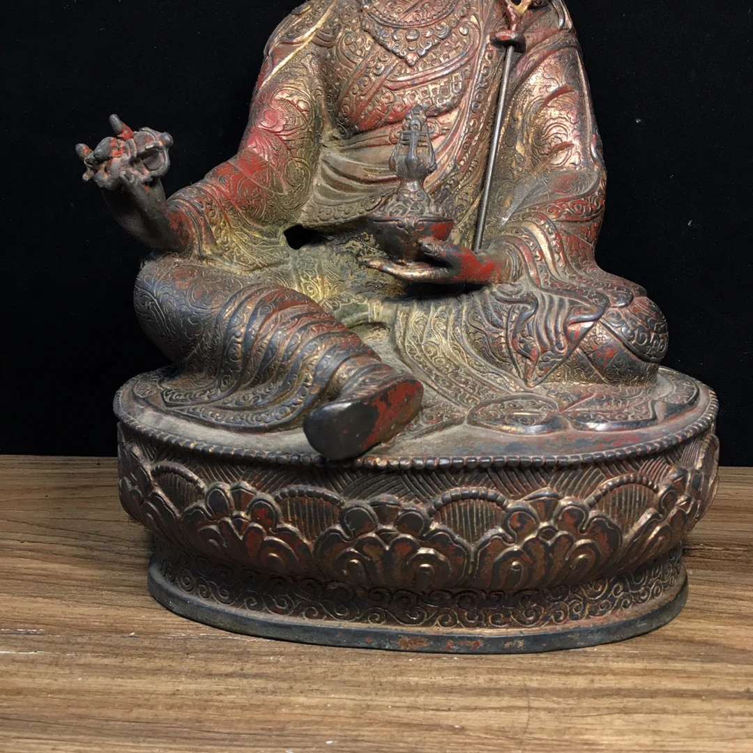 Pure Copper Padmasambhava Guru Rinpoche Bronze Statue Height 34 cm, length 20 cm, width 15 cm,m 2120 g