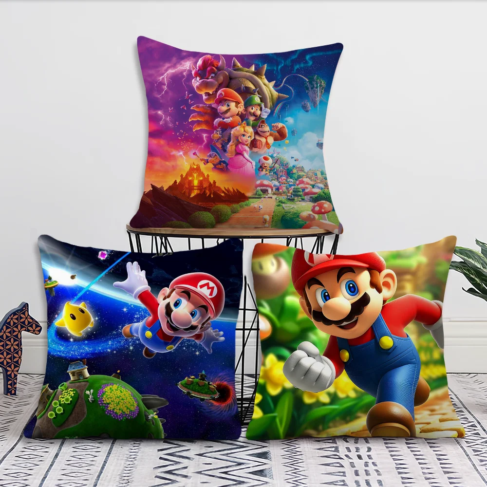 Game M-M-Marios Cartoon Pillow Case Square Cushion Room Bedroom Headboard Sofa Living Backrest Car Accessories Nap Time