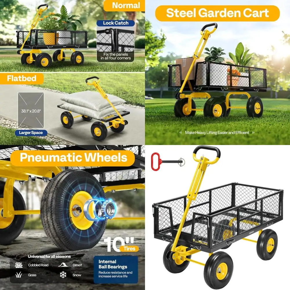 

Сверхмощная стальная садовая тележка, грузоподъемность 900 фунтов, 10 шин, прикрепляется к квадроциклом/трактору, черная