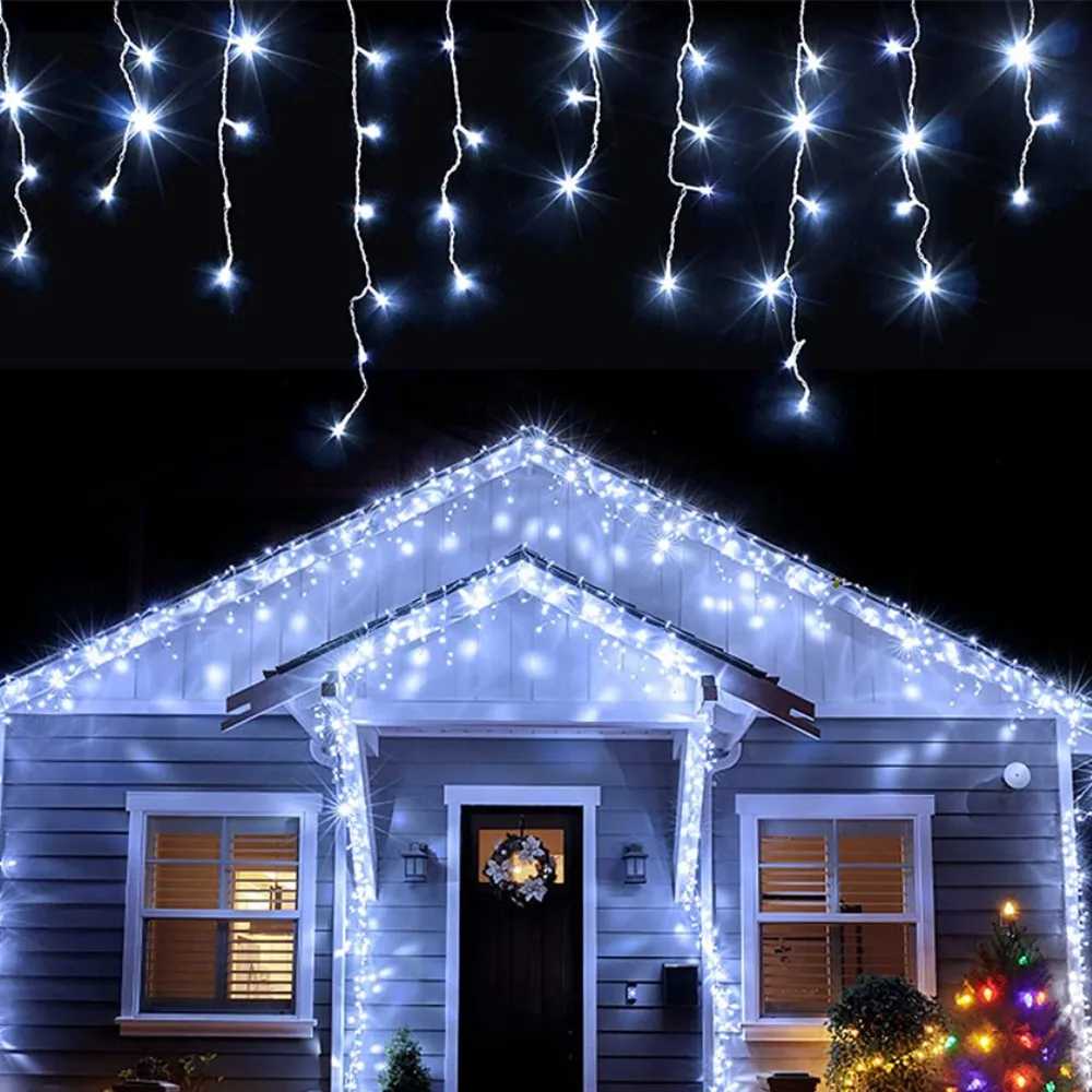 Imagem -03 - Led Cortina Icicle String Lights Guirlanda de Natal Luz Decorativa do Feriado Jardim Rua Exterior Droop 0.40.6m ac 220v 5m