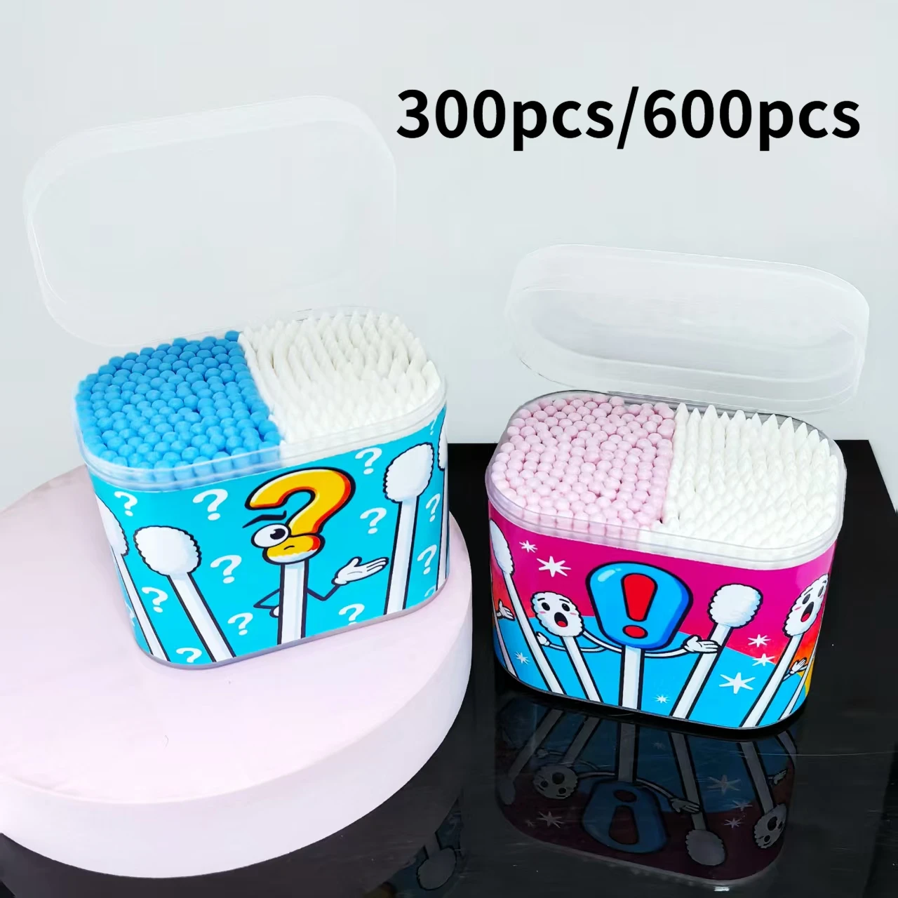 300 قطعة/600 قطعة صندوق نمط الرمز الإبداعي مسحات القطن ، تنظيف الكبار برأسين هدية خاصة مسحات القطن
