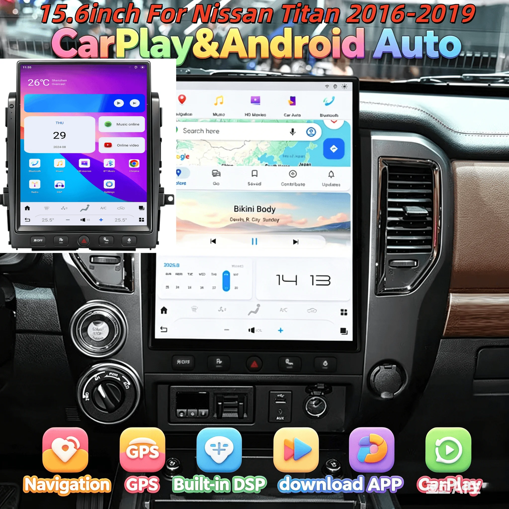 For Nissan Titan 2016-2019 Carplay Android Car GPS Navigation Multimedia Player Car Radio Bluetooth 5.0 Touch Screen Navigation