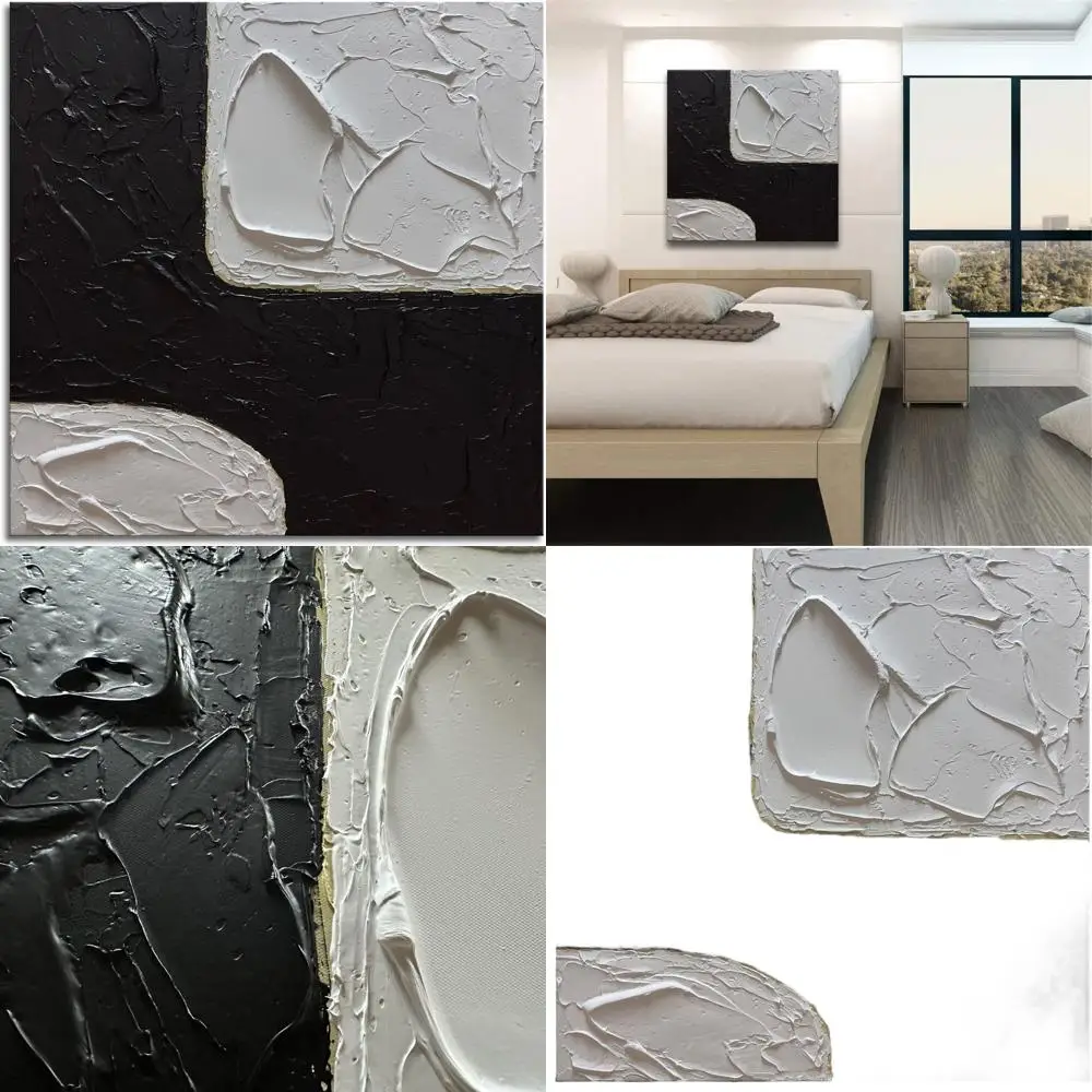 

Современное абстрактное черно-белое текстурированное настенное искусство, минималистичный холст для дома, подходит для гостиной и спальни, 24x24 дюйма