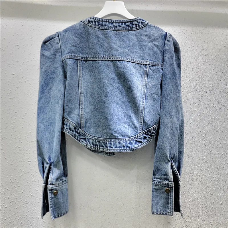 Chic High Waist Denim Jacket Women 3D Butterfly Long Sleeve Round Neck Single-breasted Short Coat Spring Autumn Street Fashion