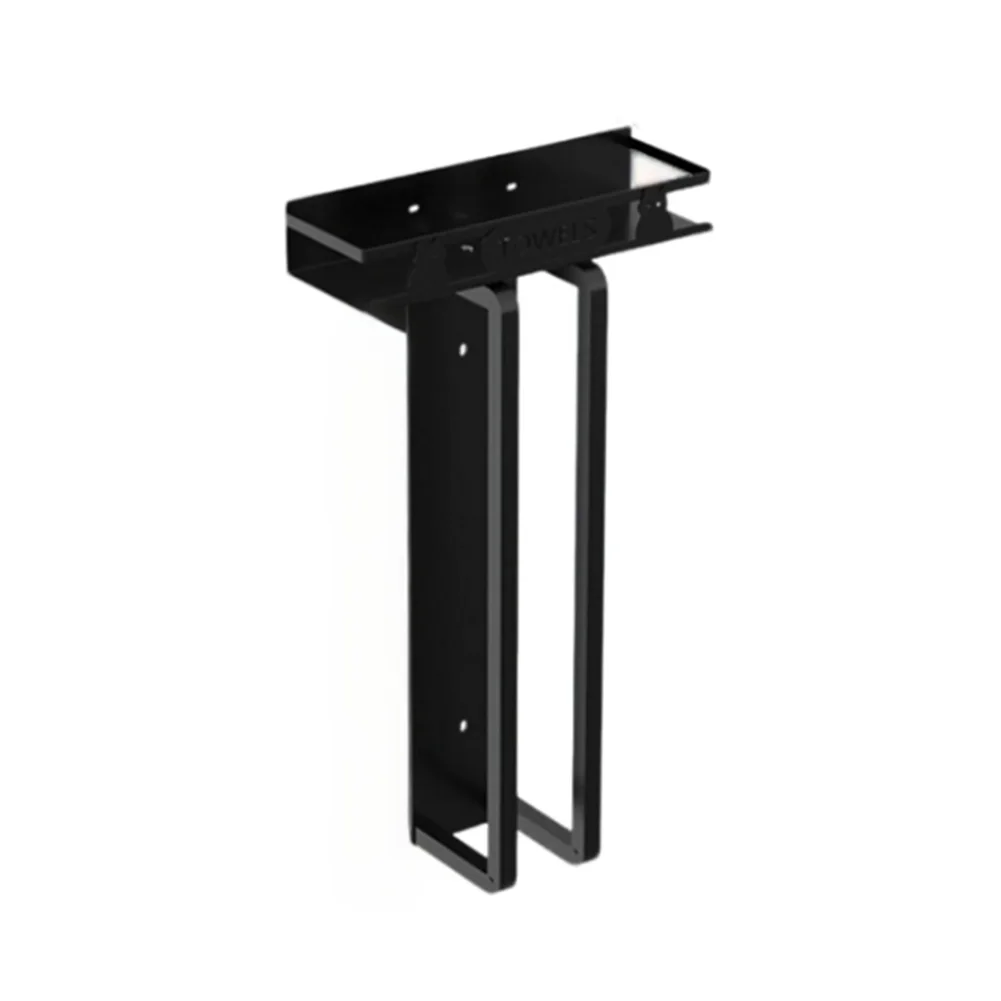 Black Bathroom Towel Rack Wall Mounted with Shelf Steel Construction 40cm Tall Towel Air Drying Rack for Humid Spaces