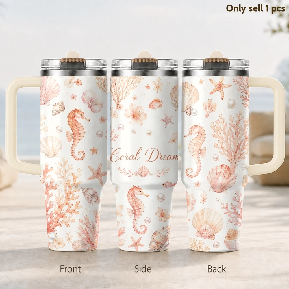 Sea Turtles Whale Sharks And Dolphins Vacuum Flasks 40oz Thermal Tumbler Handle Stainless Steel Insulated Water Portable Mug Cup