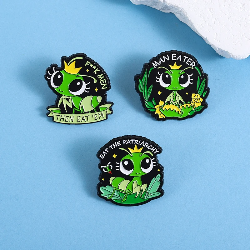 Praying Mantis Enamel Pins Eat The Patriarchy Man Eater Badges Lapel Brooches Feminist Jewelry Accessories Gift For Friends
