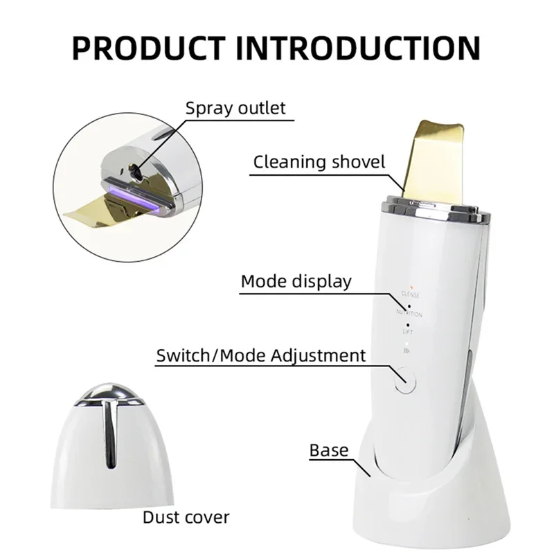 Scrubber per la pelle del viso ad ultrasuoni Ion Deep Professional 24K Golden Peeling pala con serbatoio dell\'acqua strumento esfoliante per la