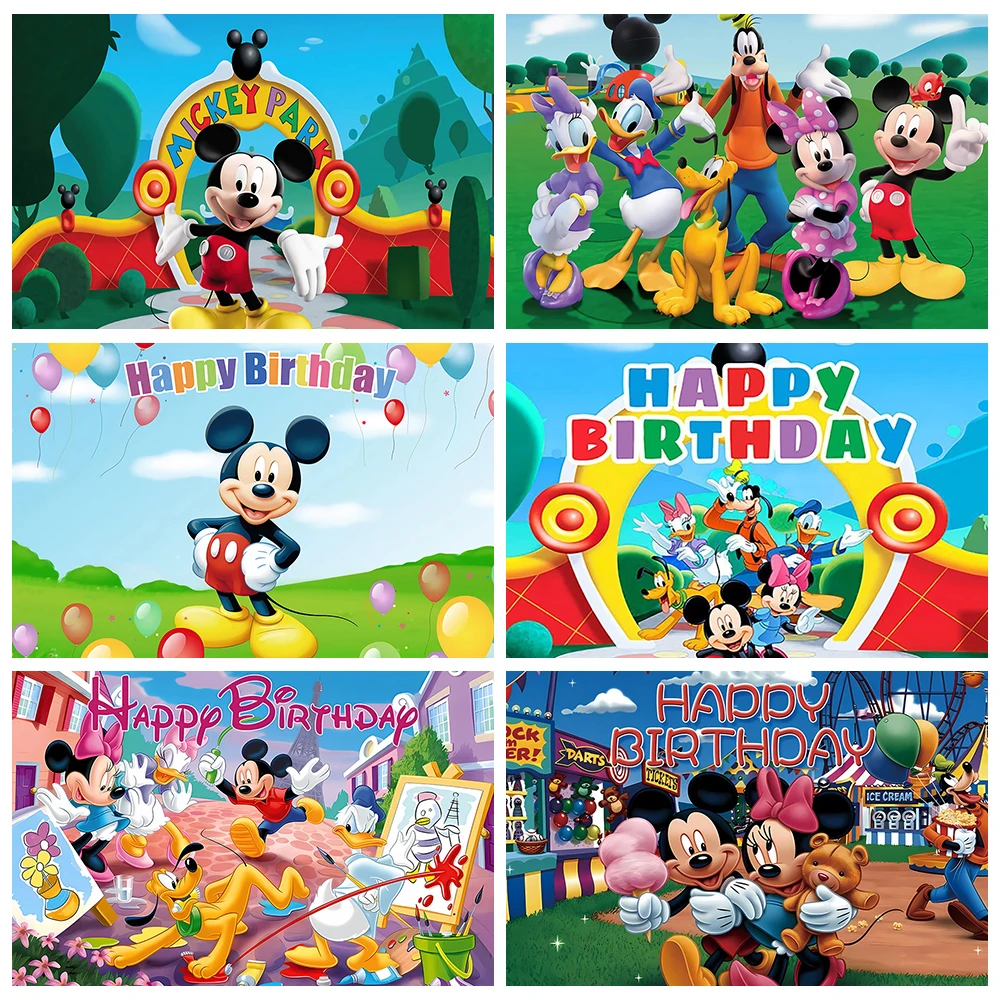 Disney Mickey Mouse Clubhouse Backdrop Decoration Kids Happy Birthday Background Vinyl Cloth Party Backdrops Baby Shower Banner