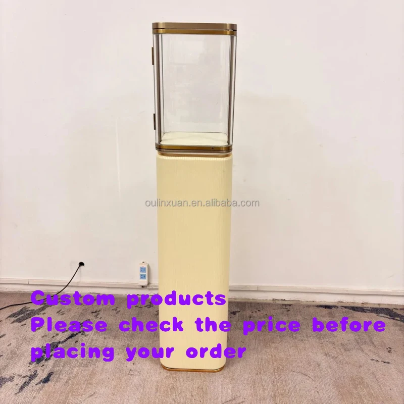 custom.Retro Modern Display Cabinet, Vertical Display Shelf, Antique Cabinet, Glass Cabinet, Metal, MDF, Wood, Stainless Steel,