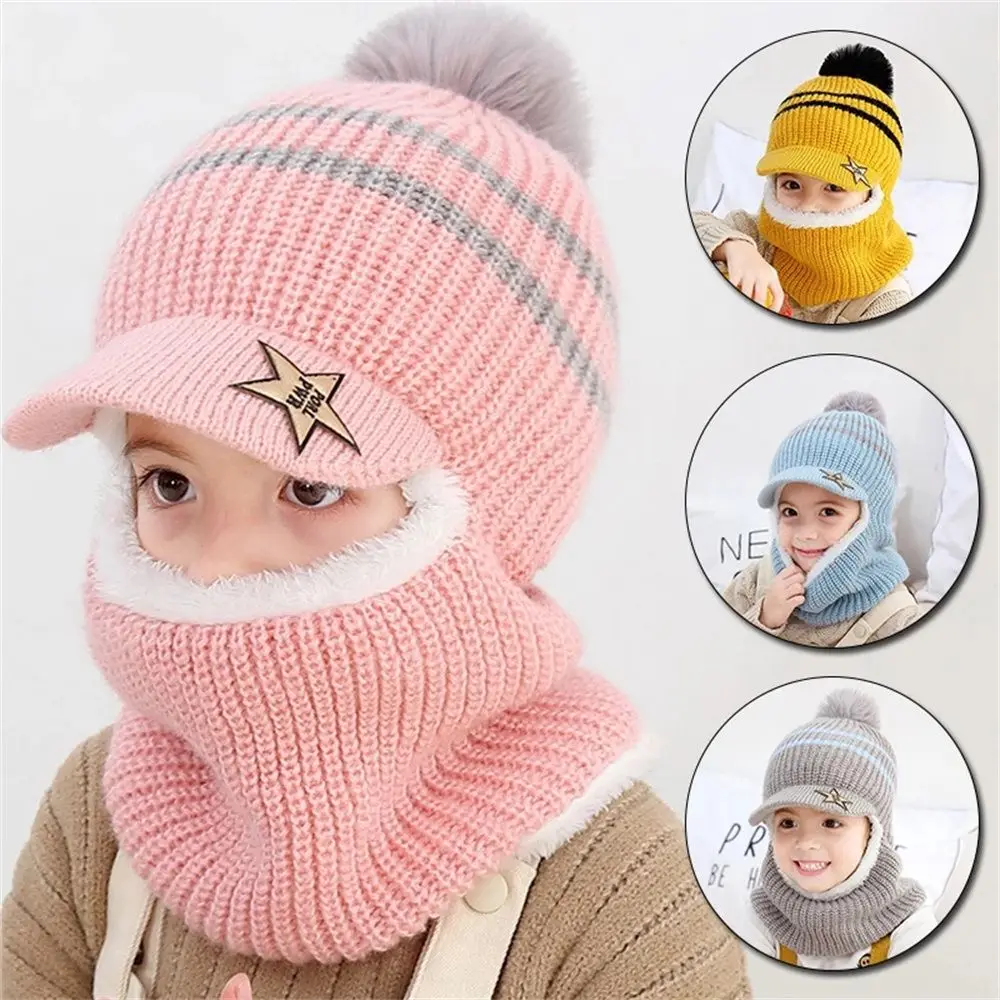 Windproof Ear Protection Cap Winter Warm  Beanie Hats Knitted Cap Hooded Scarf Earflap Fleece Lining Baseball Caps