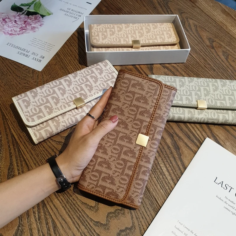 2023 Brand Design Letter Print Women Wallets Genuine Leather Long Purse First Layer Cowhide Female Clutch Bag Excellent Billfold