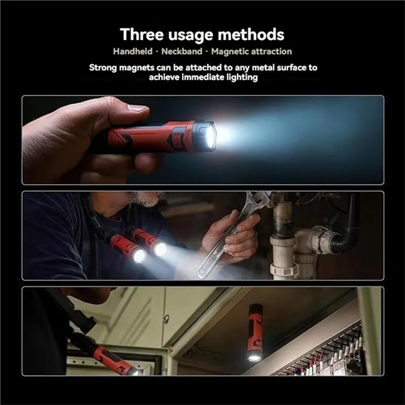 [NEW!X13A】 Magnetic Rechargeable LED Neck Light Work Flashlight For Outdoor Camping Mechanics& DIY Hands-Free Operation