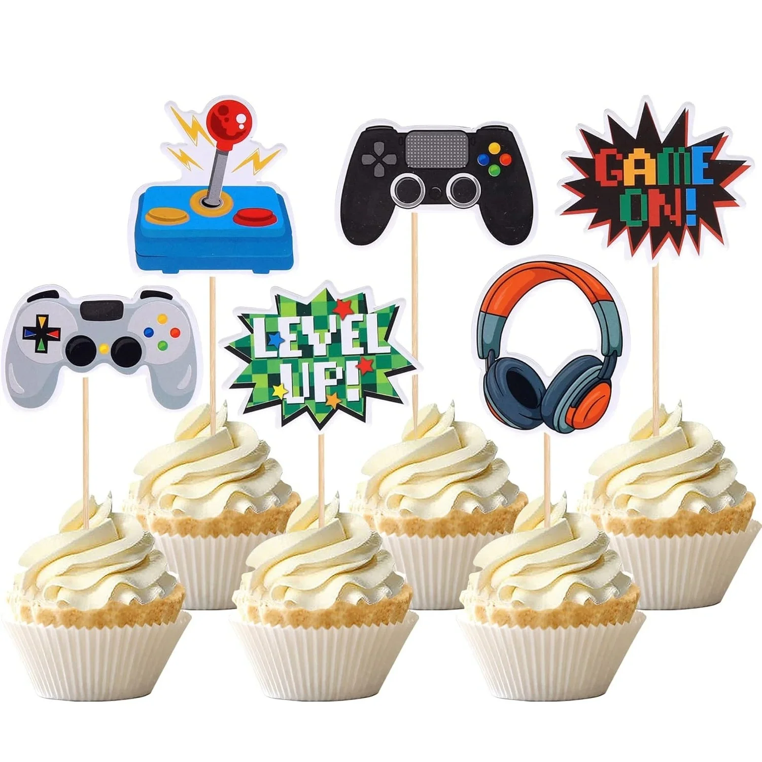 25 Teile/satz Videospiel Kuchen Topper Spiel Auf Controller Cupcake Picks Kinder Junge Mädchen Glücklich Geburtstag Party Kuchen Dekoration Lieferungen