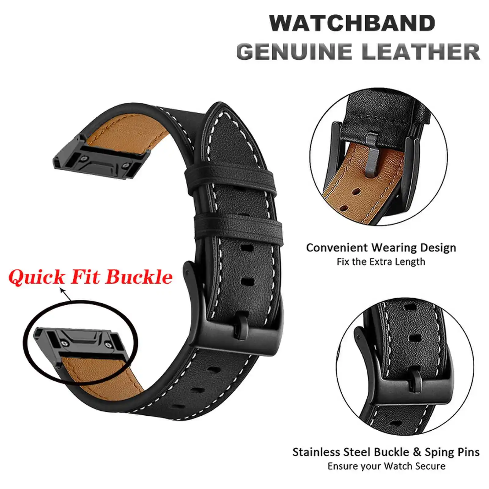 26mm 22mm 20mm Leather Bracelet For Garmin Fenix 7S 7 7X Pro 6S 6X 6 Pro 5S 5 5X Plus Forerunner 965 955 Quick Release Strap