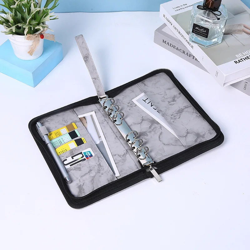 A6 Hand Zip Bag Marble Loose Leaf Binder Notebook Inner Core Cover Note Book Planner Office Stationery Supplies