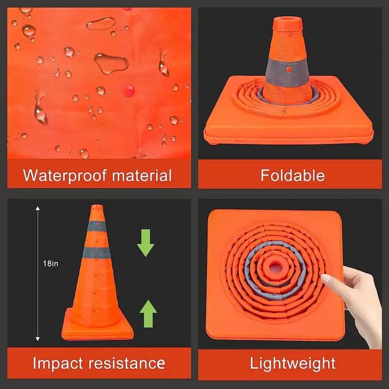 45cm Orange Road Safety Cones Multi Purpose Height Collapsible Traffic Parking Cones Reflective Stripe Traffic Cones Rescue Tool