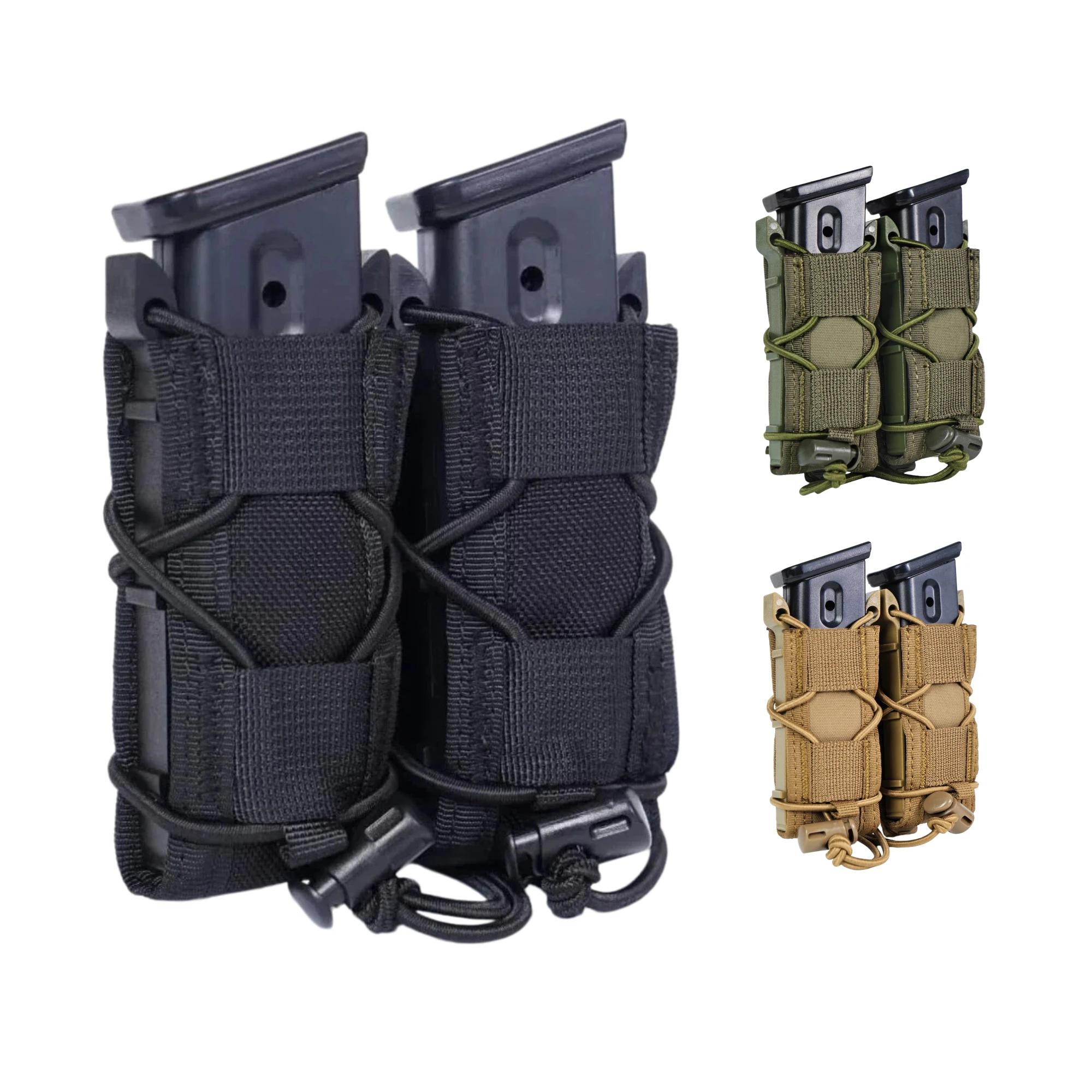 9mm Pistol Double Stack Mag Pouch Molle Fastmag Soft Shell for Glock 17 19 Beretta M9 Hunting Flashlight Holder EDC Outdoor Tac