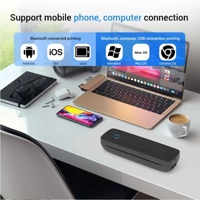 Y8 المحمولة بدون حبر موبايل صور وثيقة طابعة صغيرة محمولة مكتب صغير حراري A4