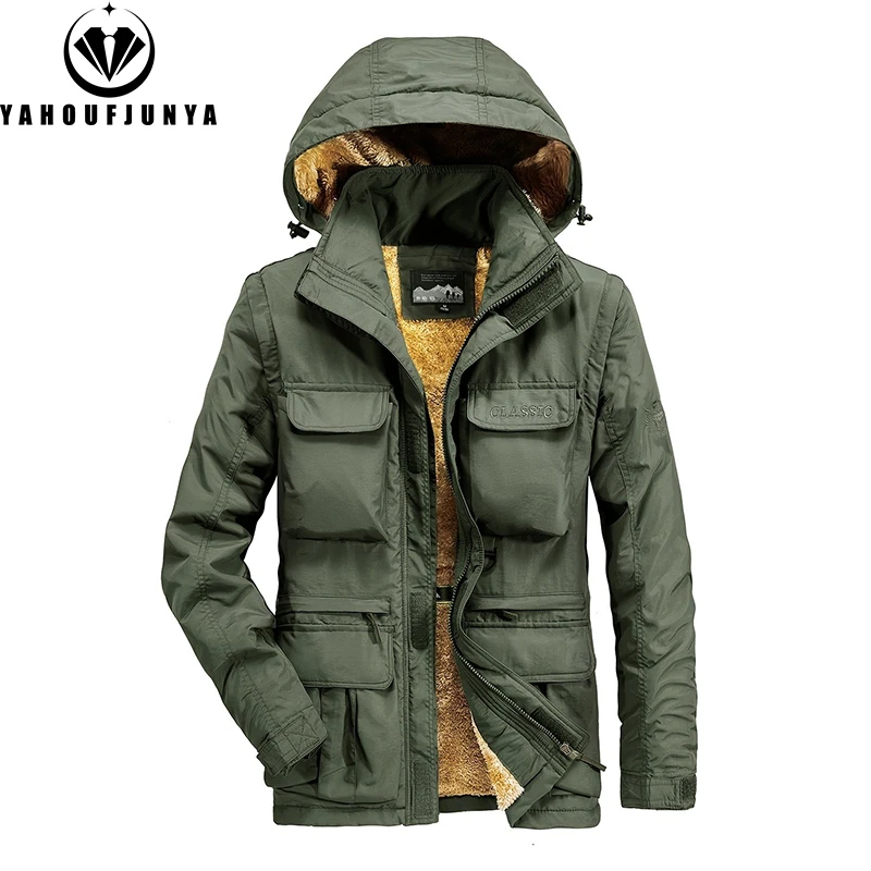 New Winter Men Thick Warm Windbreak Camping Loose Jacket Hiking Men Removable Hooded Outdoor Travel Solid Color Jacket Coat Male