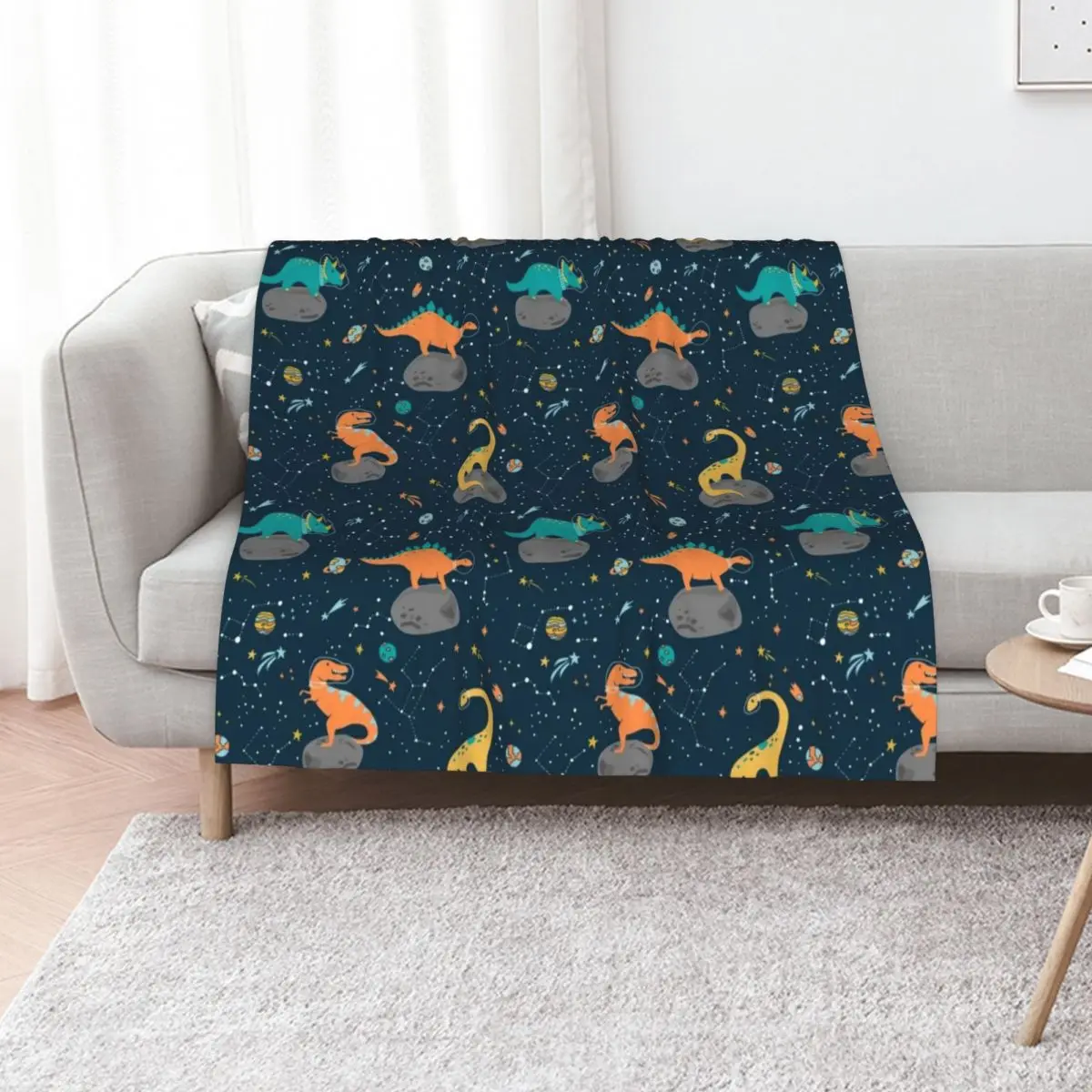 Dinosaurs Floating on an Asteroid Throw Blanket Bed Decorative Beds christmas gifts For Baby Soft Plush Plaid Plush Blankets