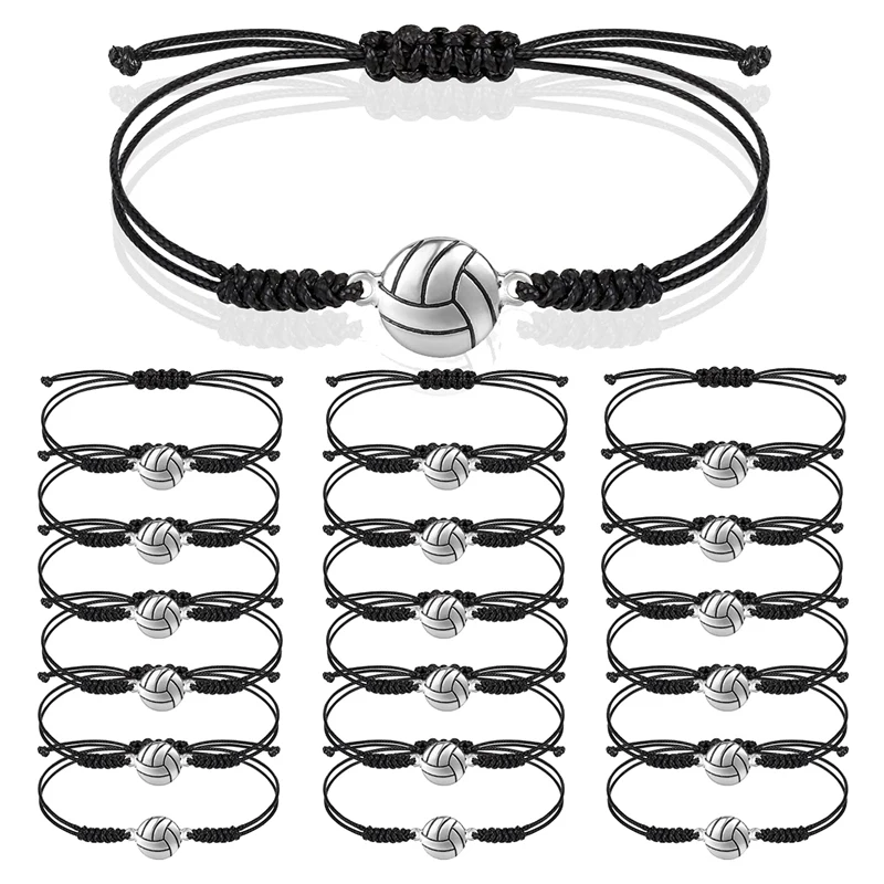 24 Piece Volleyball Bracelets, Volleyball Charm Bracelet, Braided String Bracelet With Volleyball Pendant Decoration