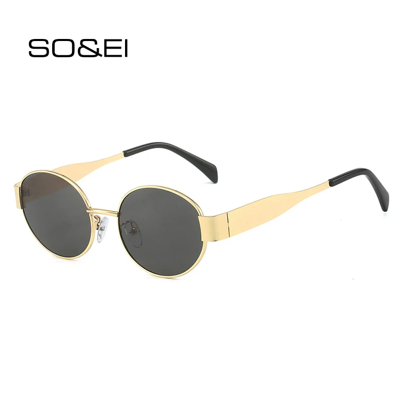 

SO&EI Retro Oval Metal Frame Sunglasses Women Fashion Brand Designer Gradient Mirror Shades UV400 Men Trending Sun Glasses