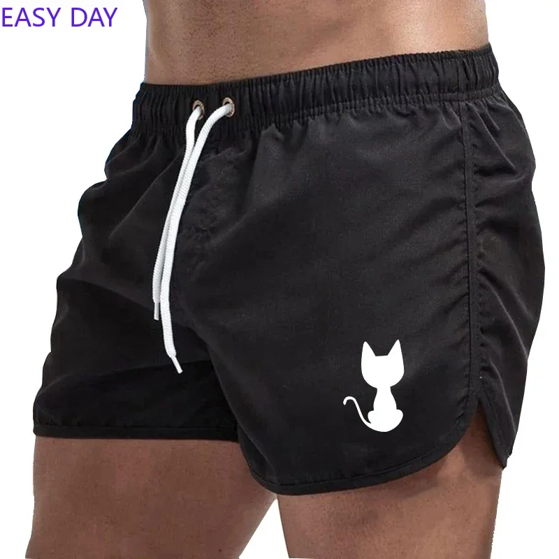 2024 Cat Back View Printing Men's Board Shorts Summer Sport Casual Fitness Breathable Jogging Male Tracksuit Short Pants S-3XL