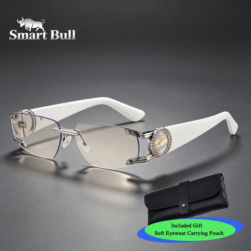 Smart Bull Luxury Frameless Gradient Sunglasses for Women, Fashionable Sunglasses with Diamond Embellishments, Uv Protection for Outdoor Activities, Comes with a Portable Glasses Storage Bag