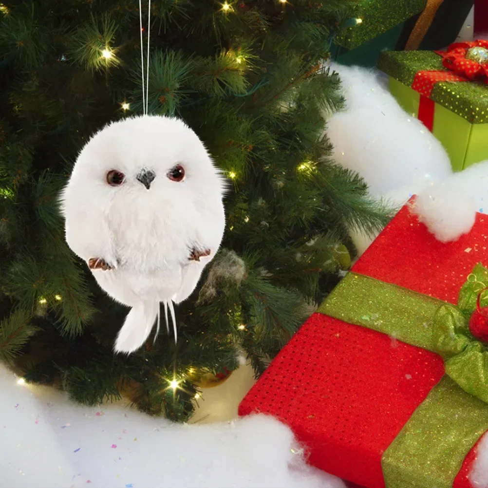 2Pcs White Plush Owl, Small Simulation Owl, Christmas Tree Hanging Ornaments, 2024 Christmas Decorations for Home, New Year 2025