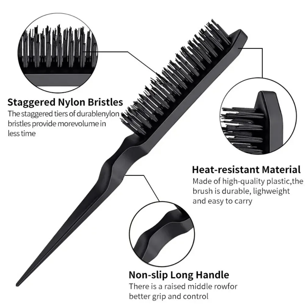 3Pcs Slick Back Hair Brush Set Bristle Hair Brush Brush Teasing Comb for Women Baby Kids Black Hair